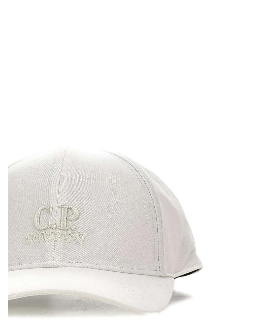 C P Company White Gabardine Logo Cap for men