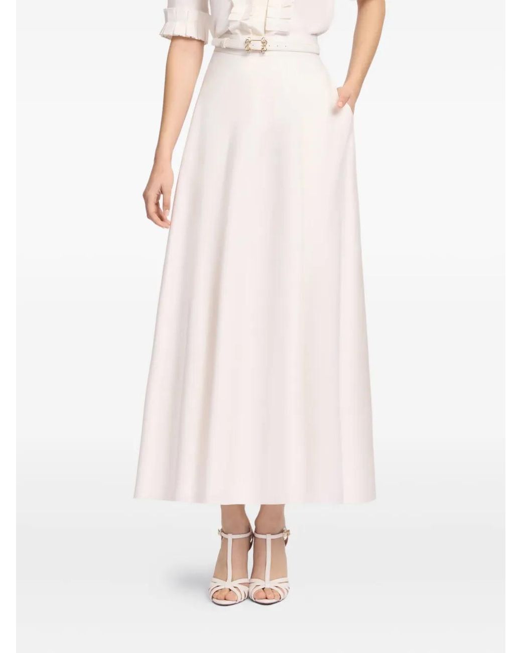Elie Saab White Cotton Skirt