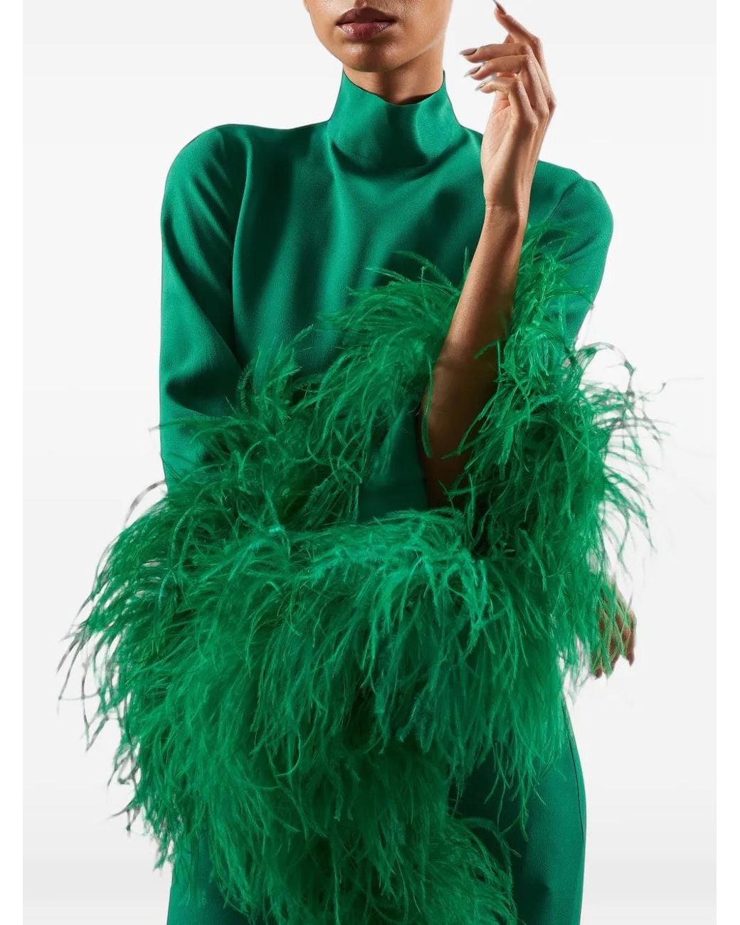 Taller Marmo Green Del Rio Feather-Trim Maxi Dress