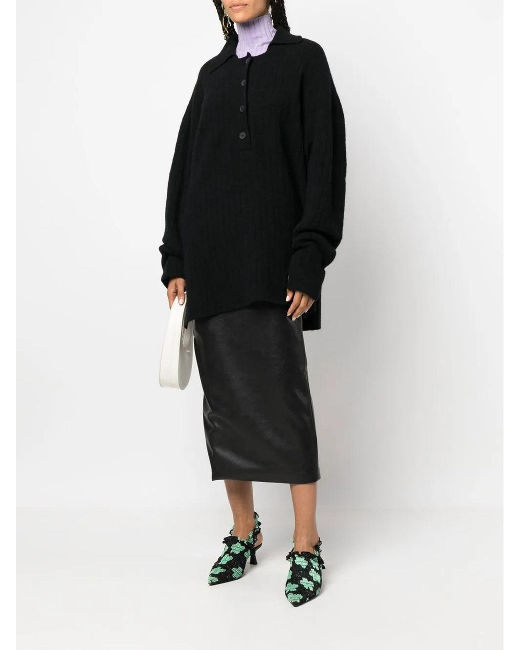 Rus Black Button-Front Ribbed Jumper