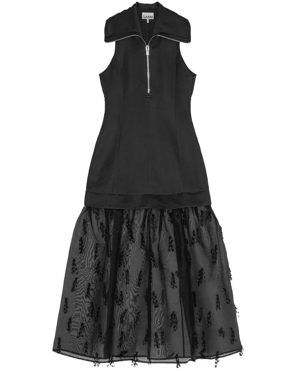 Ganni Black Fringed Light Knit Long Dress