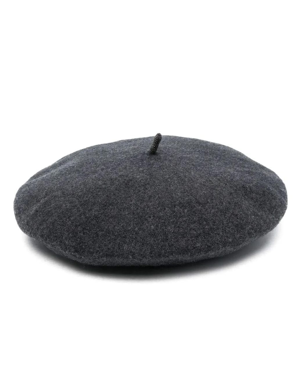 Brunello Cucinelli Gray Monili-Chain Wool Beret