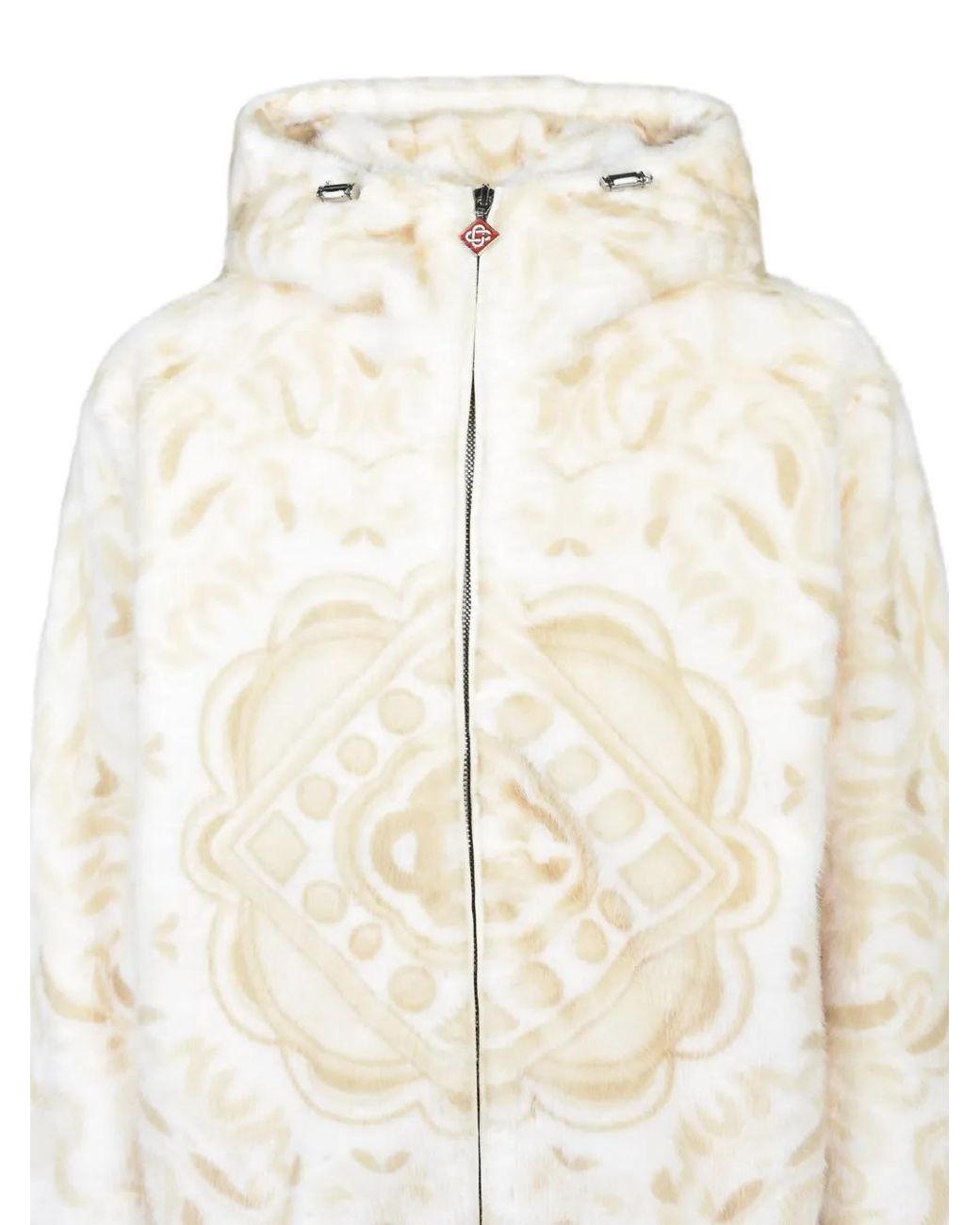 Casablanca White Graphic-Print Faux-Fur Hooded Jacket for men