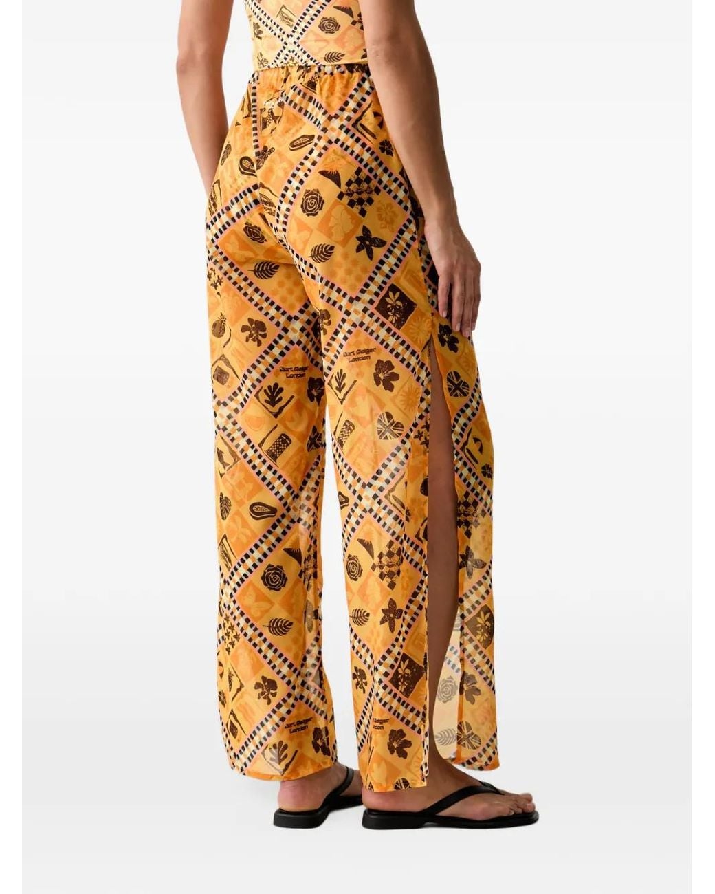 Kurt Geiger Orange Geometric-Print Side-Slit Trousers