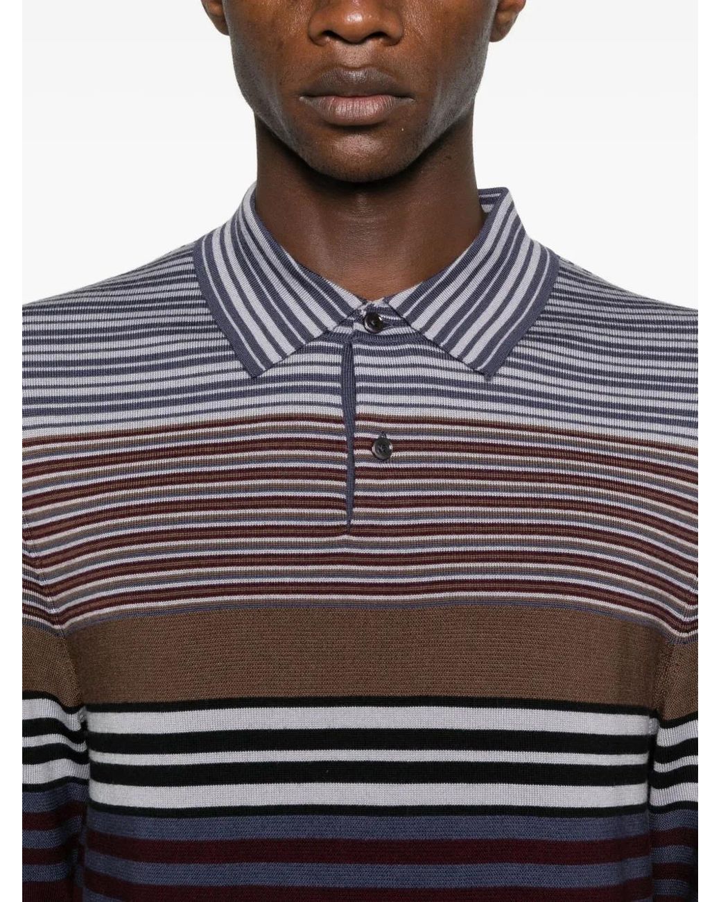 Paul Smith Gray Striped Polo Shirt for men