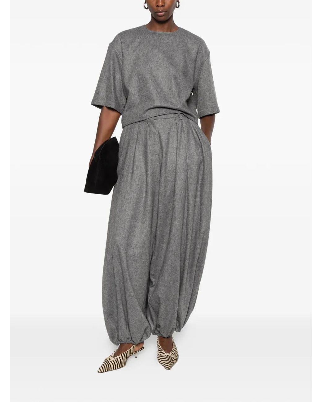 Thelatest Gray Pleated Elasticated-Cuff Trousers