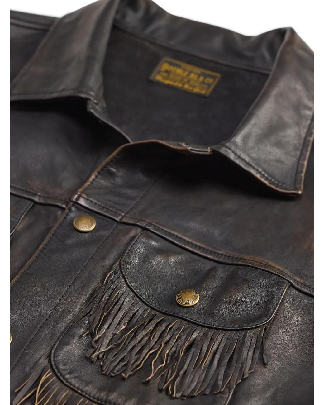 RRL Black Fringe-Trimmed Distressed-Leather Jacket for men