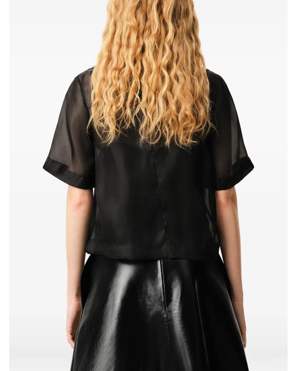 AMI Black Silk Short Sleeves Sheer With Undertop Top