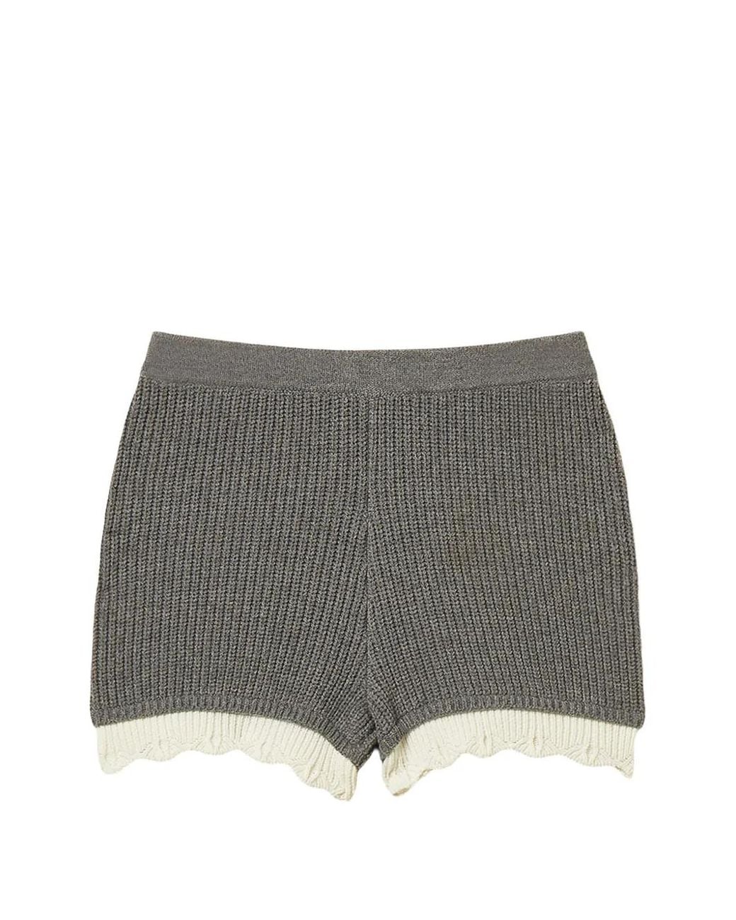 Twinset Gray Knitted Shorts With Scalloped Details