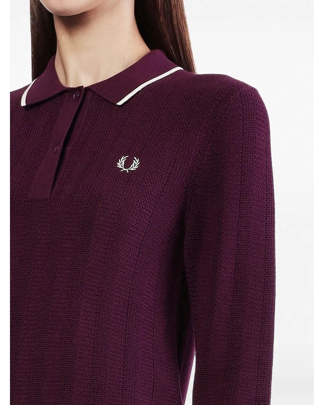 Fred Perry Purple Contrast-Trim Waffle-Knit Top