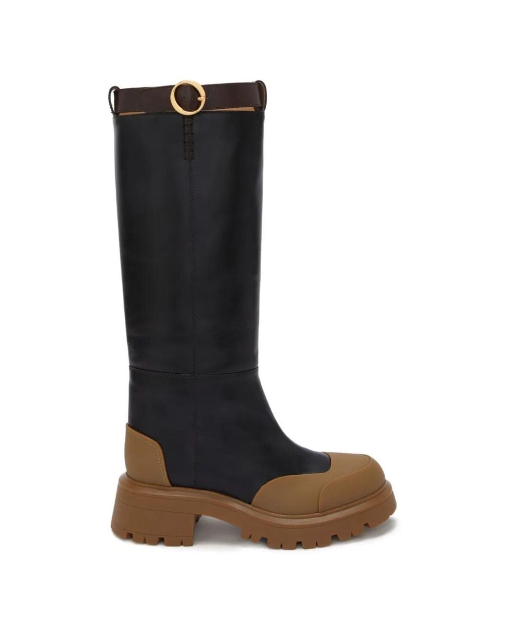 Odissi Black Emilie Buckled Leather Knee-High Boots