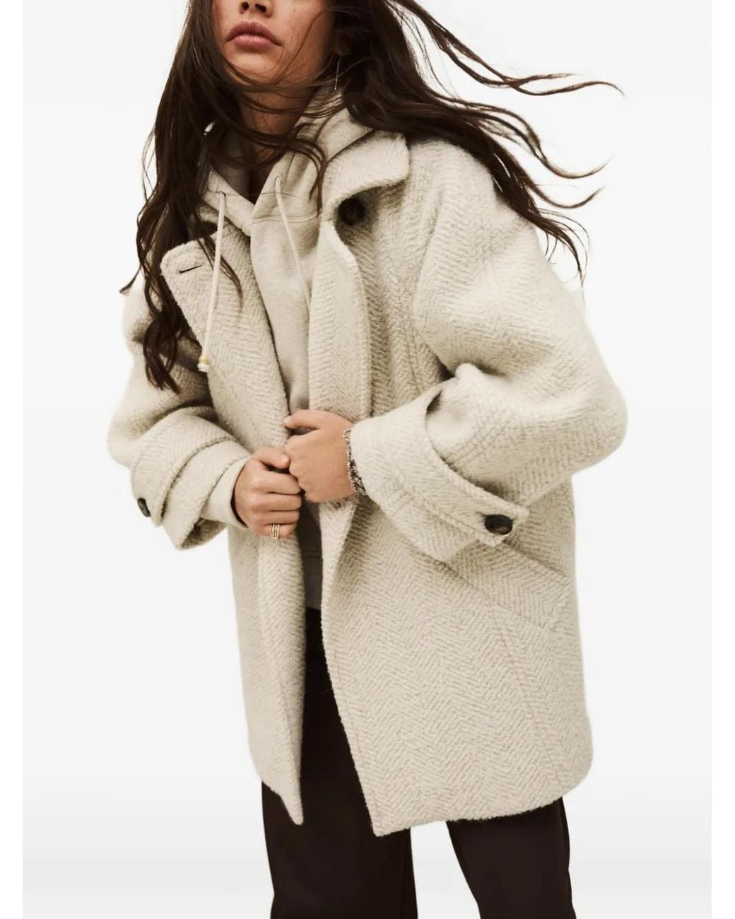 Ba&sh White Olsom Herringbone-Pattern Coat