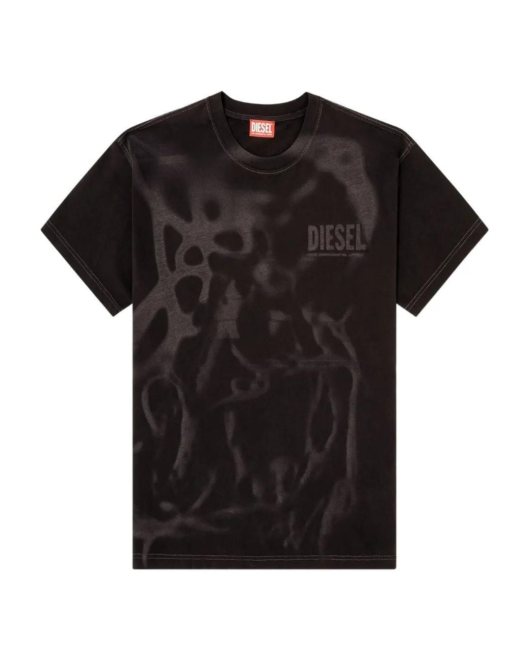 DIESEL Black Cotton T-Shirt With Laser Print for men