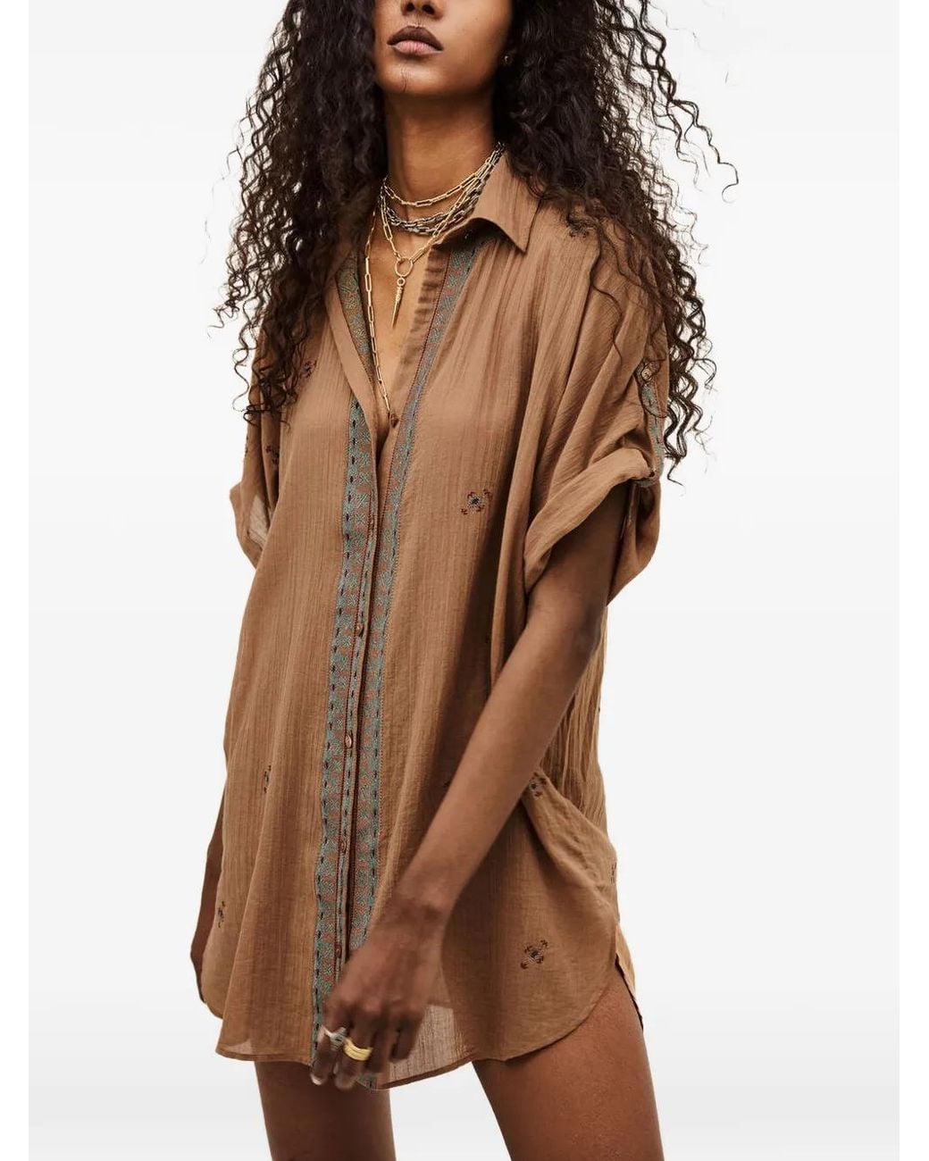 Ba&sh Brown Daela Embroidered Oversized Shirt