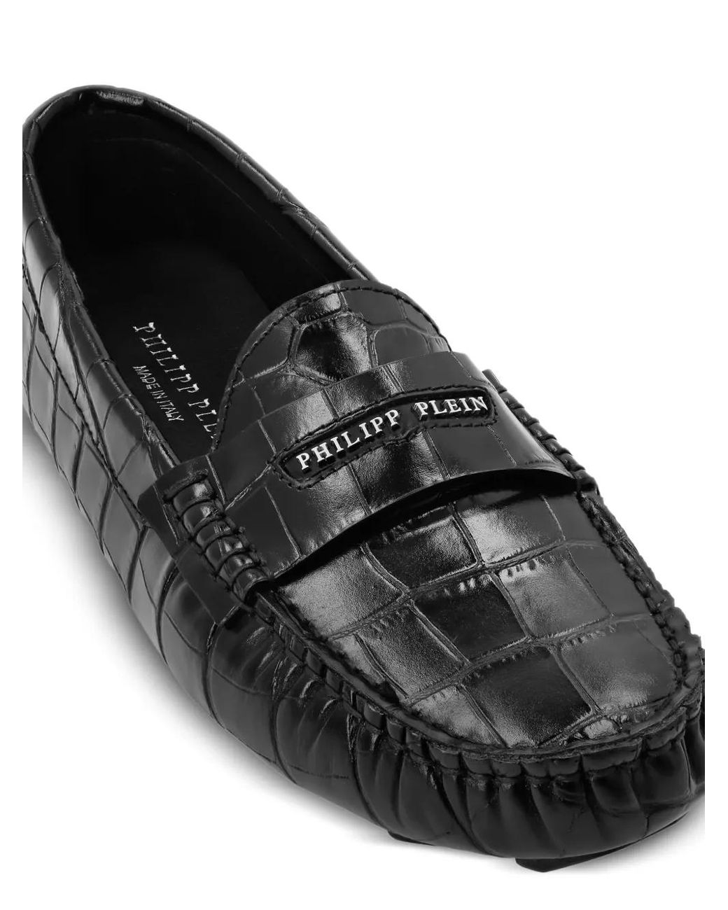 Philipp Plein Black Crocodile-Embossed Loafers