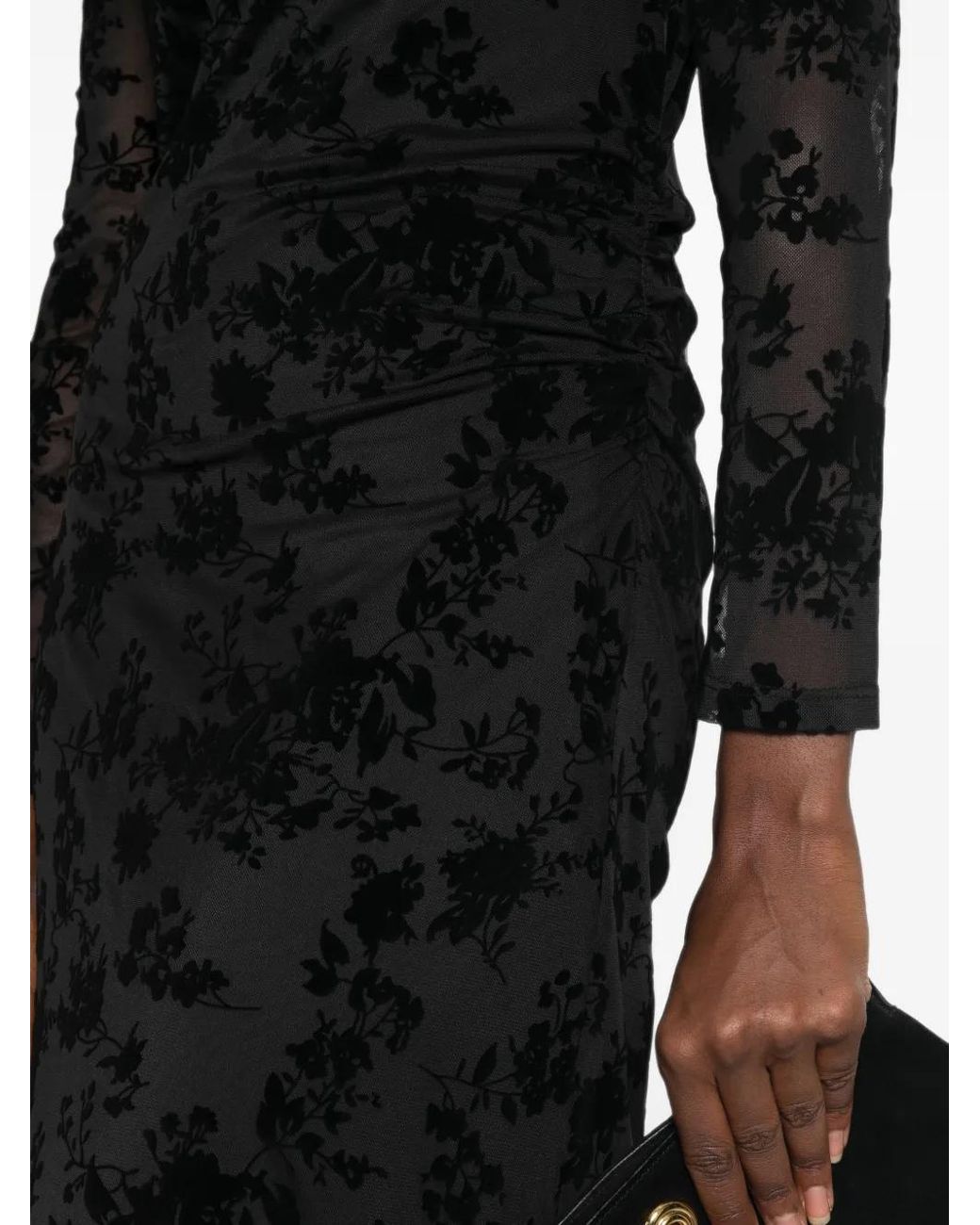 Imperial Black Floral-Print Devoré-Effect Midi Dress