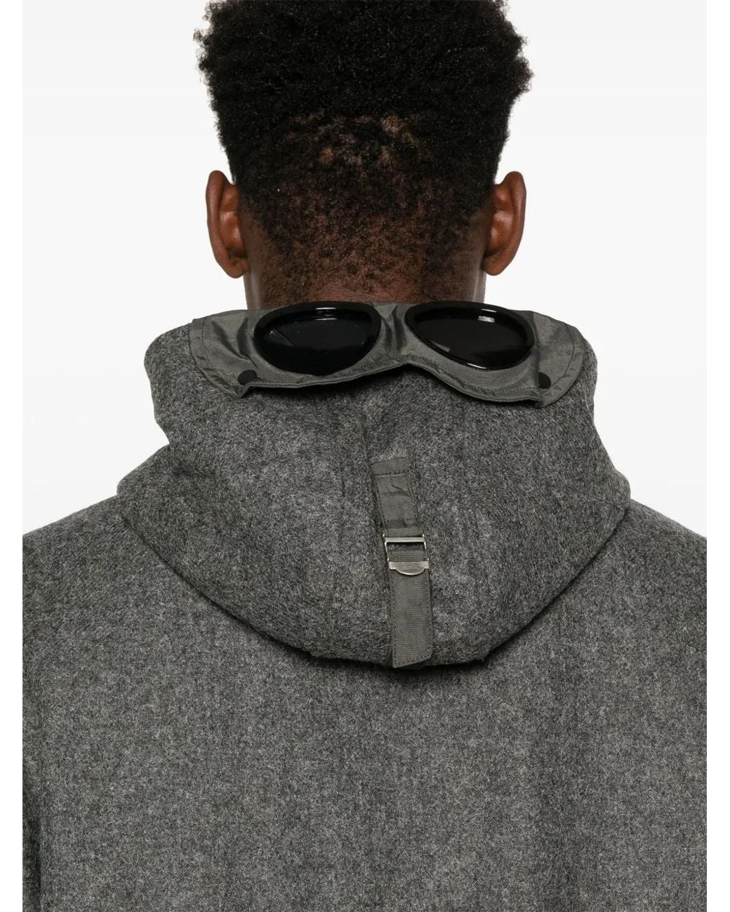 C P Company Gray Felted Wool-Blend Hooded Jacket for men
