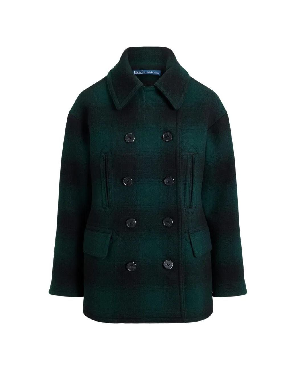 Polo Ralph Lauren Green Sculpted Plaid Wool-Blend Peacoat