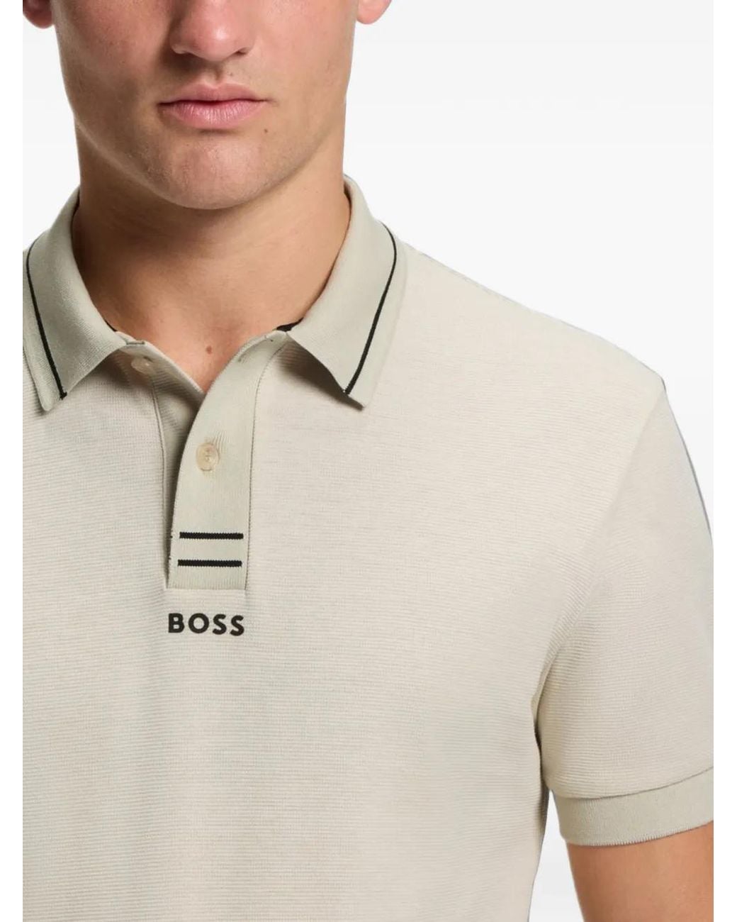 Boss White Centred-Logo Slim-Fit Polo Shirt for men