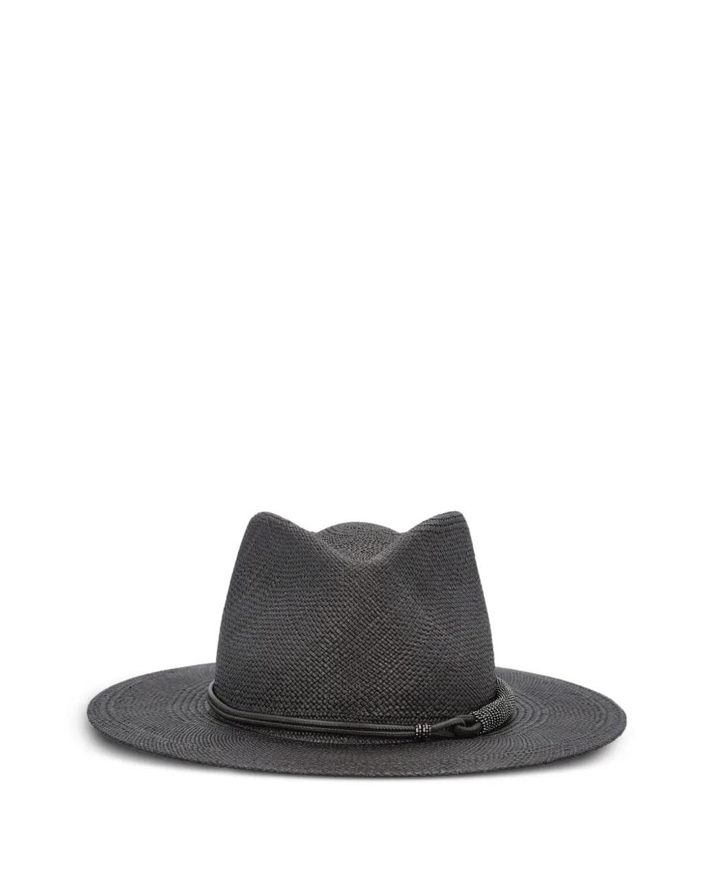 Brunello Cucinelli White Straw Fedora Hat With Precious Leather Band