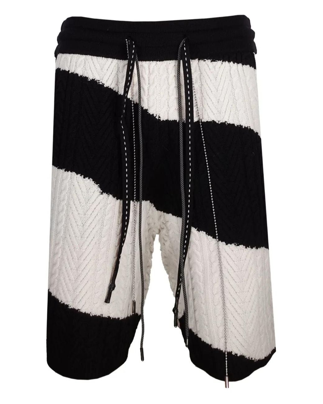Mostly Heard Rarely Seen Black Cable-Knit Striped Shorts for men
