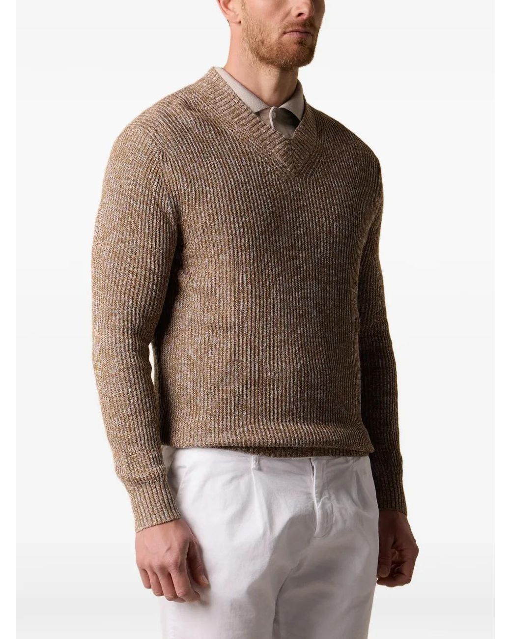 Brooks Brothers Natural V-Neck Mouliné Sweater for men