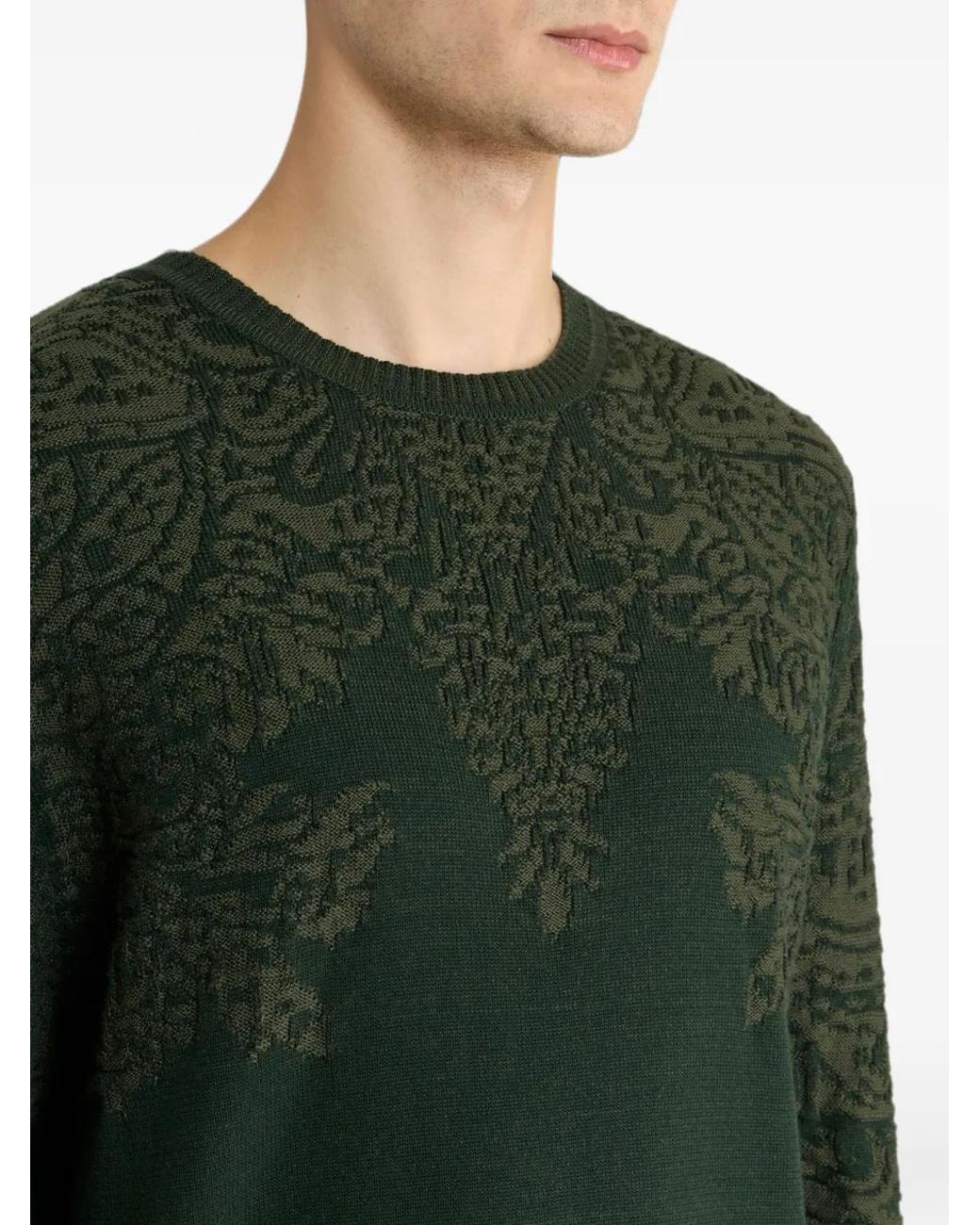 Etro Green Pull En Coton Et Laine À Motif Paisley for men