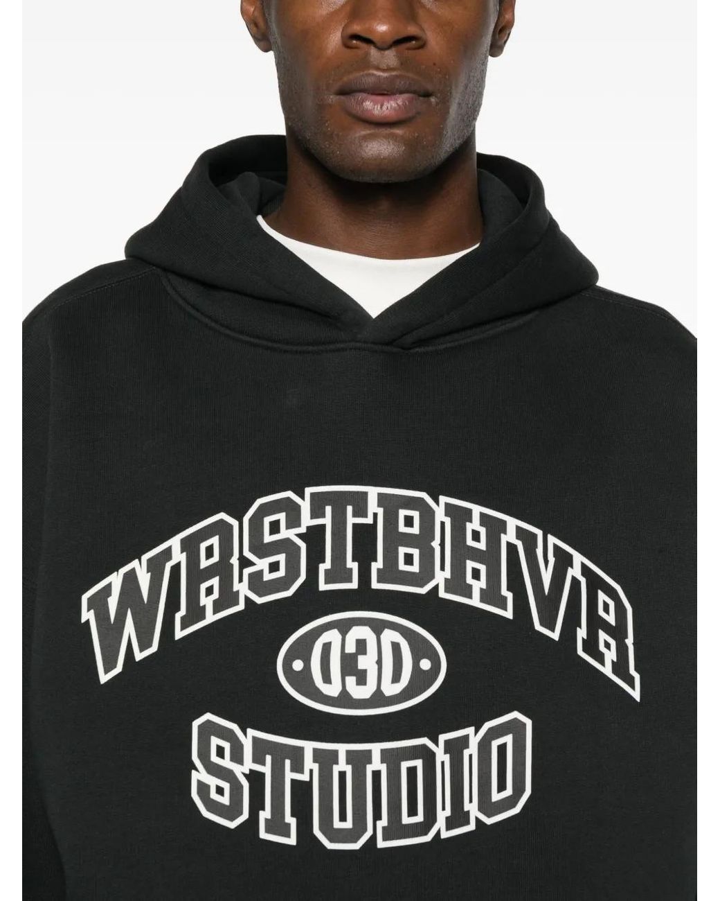 WRSTBHVR Black Logo-Print Hoodie
