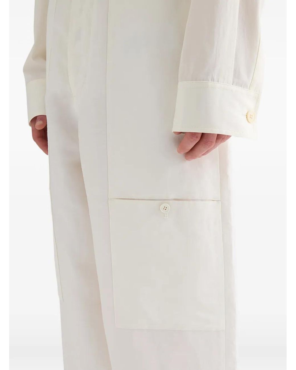 Jil Sander White Linen Blend Cargo Trousers for men