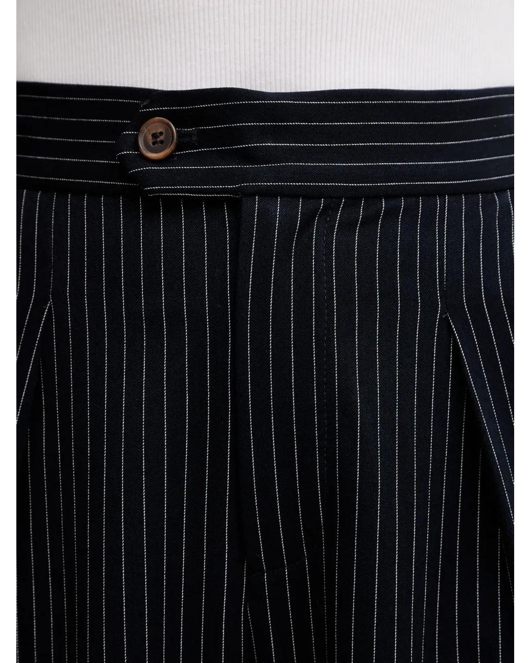 Never Fully Dressed Black Arden Pinstripe Button Trousers