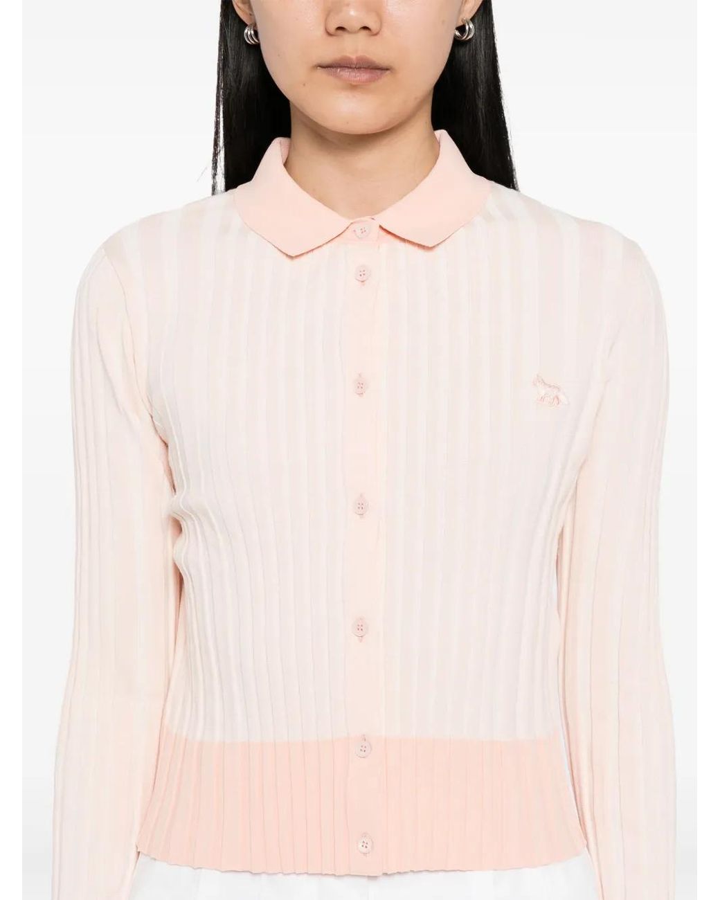 Maison Kitsuné Pleated Cardigan With Baby Fox Appliqué in Pink | Lyst