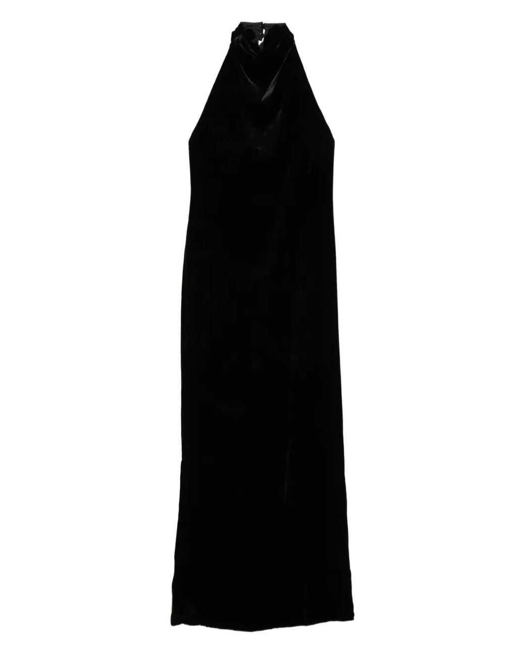 Raquel Diniz Black Halterneck Velvet Midi Dress