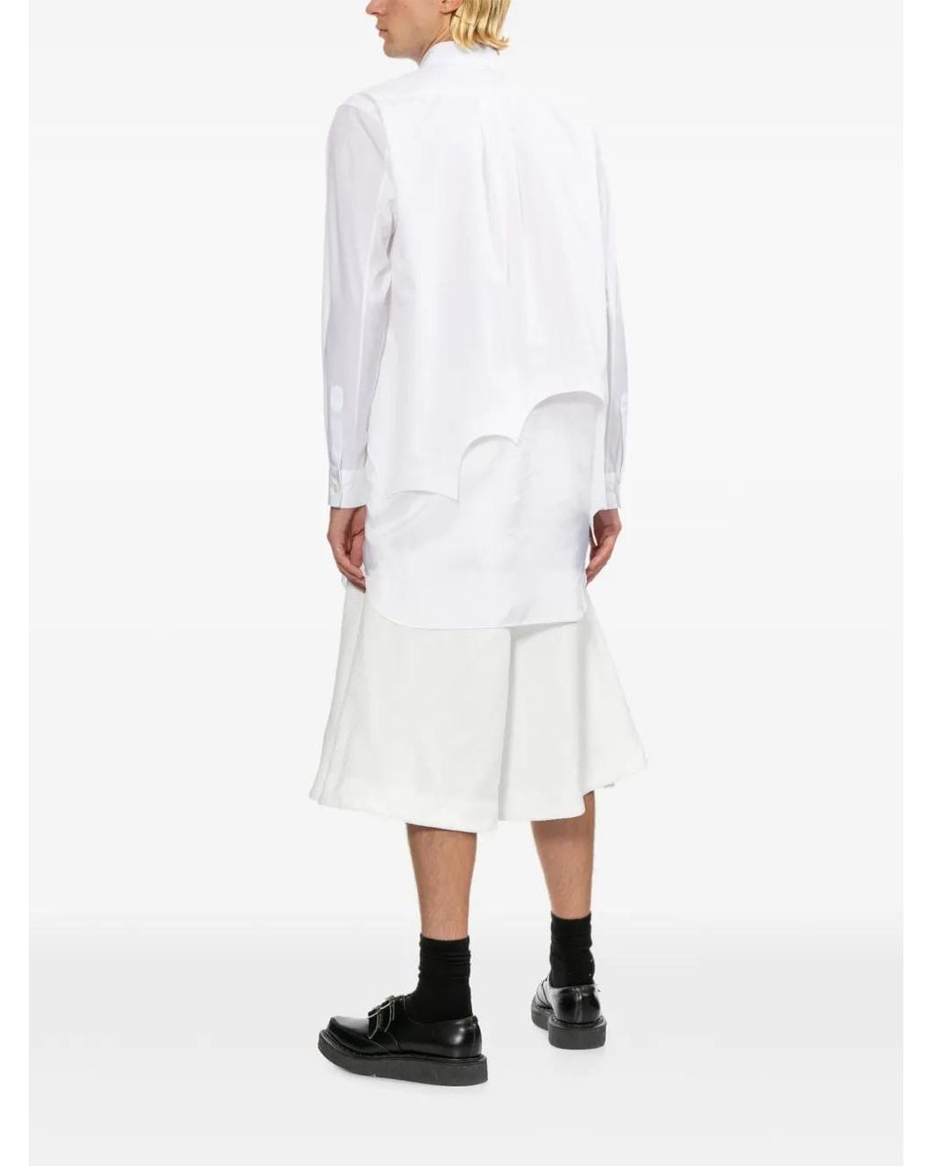 COMME DES GARÇON BLACK White Asymmetric-Hem Shirt for men