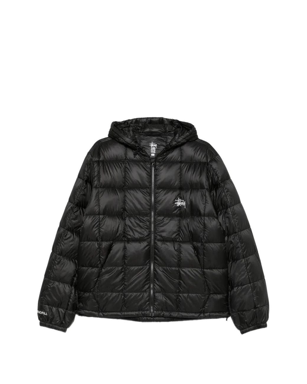 Stussy Black Quilted Hooded Puffer Jacket for men