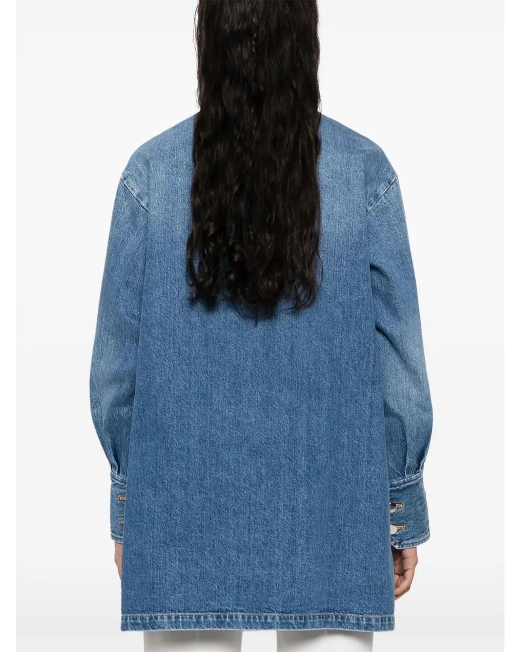 Plan C Blue Side-Buttoned Denim Blouse