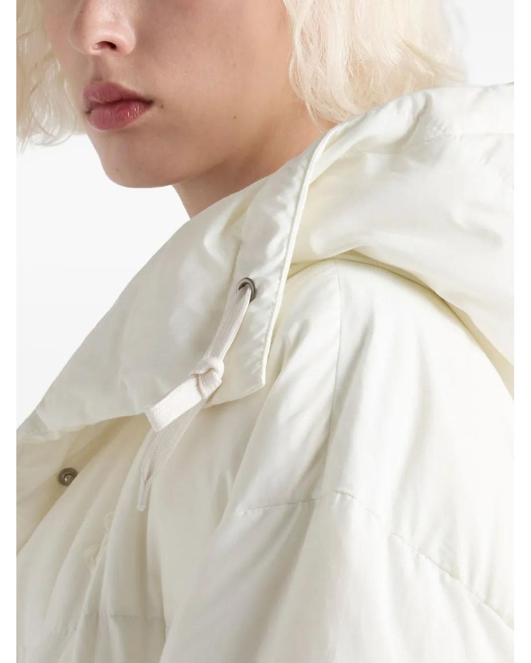 Prada Donsjack Met Capuchon En Opgestikte Zak in het Natural
