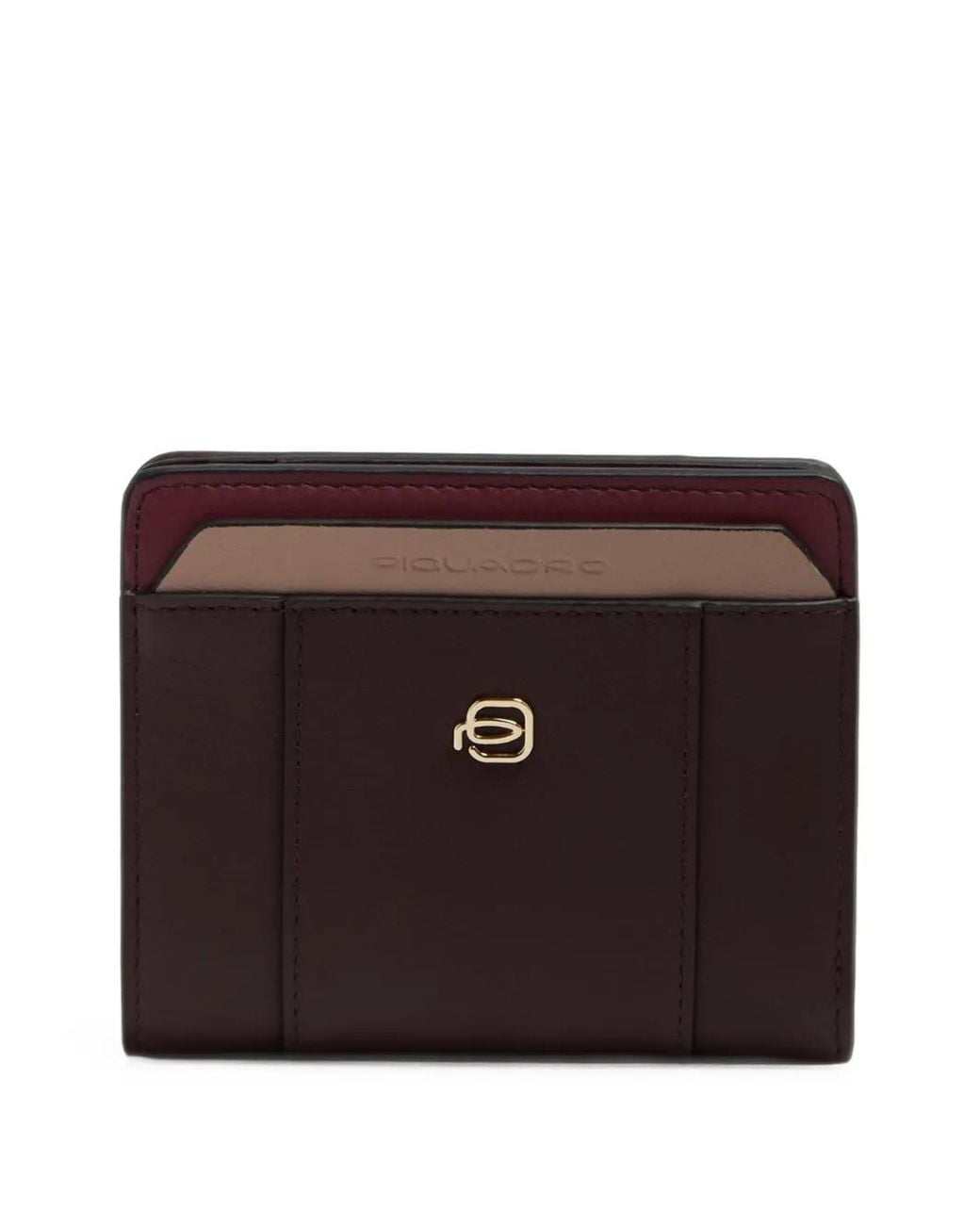 Piquadro Brown Portefeuille En Cuir À Design Pliant