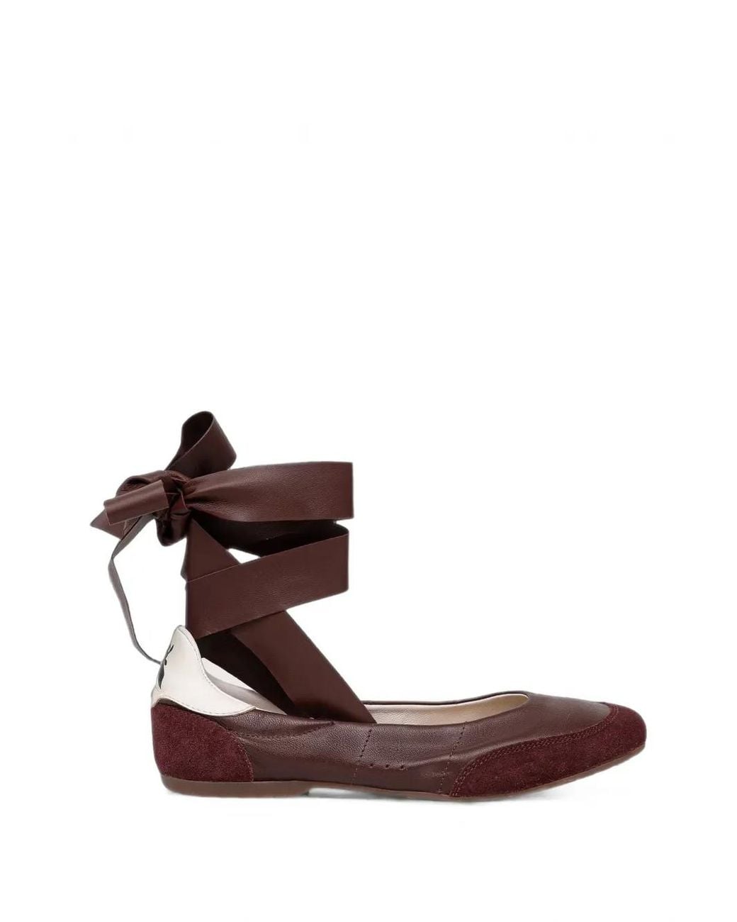 Patrizia Pepe Brown Leather Tie-Fastening Ballet Flats