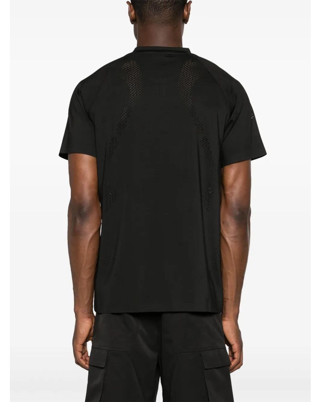 HELIOT EMIL Black Intine Round-Neck Perforated T-Shirt for men