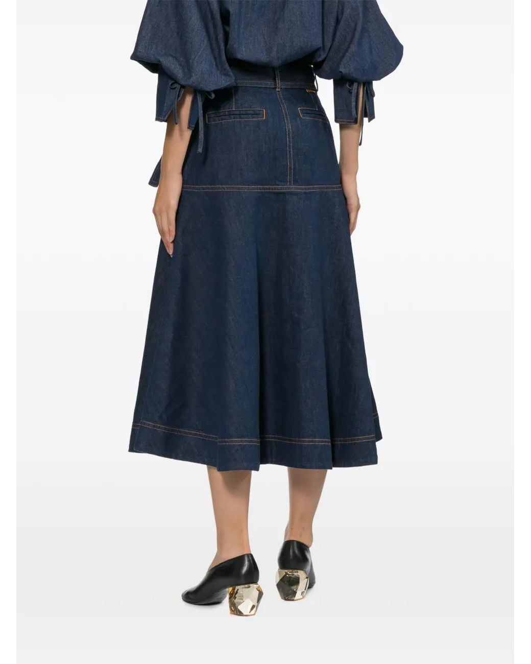Zimmermann Blue Belted Button-Front Skirt