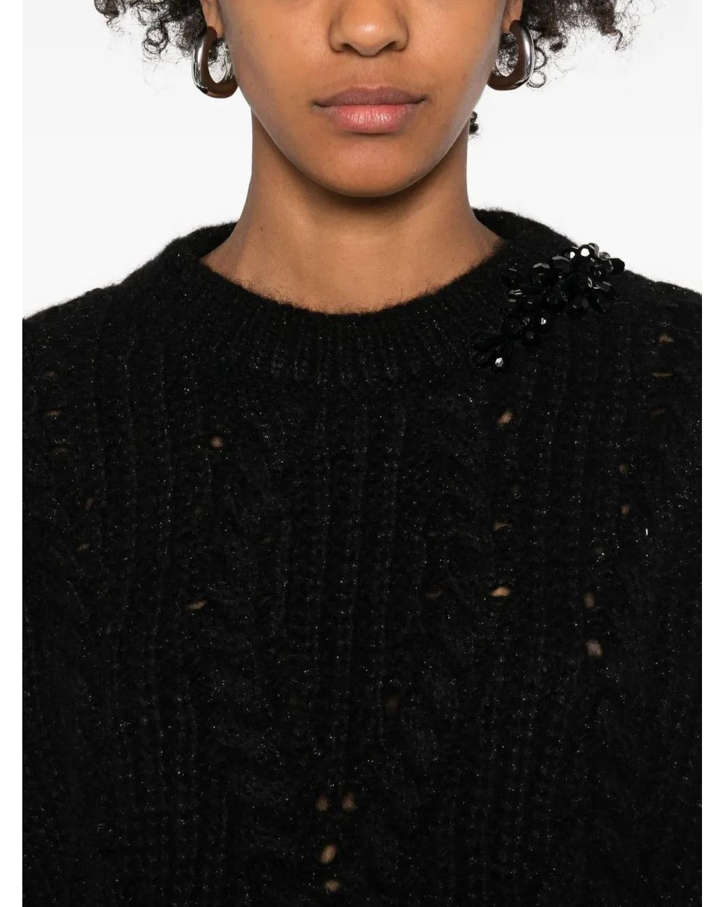 Simone Rocha Black Embellished Cable-Knit Sweater
