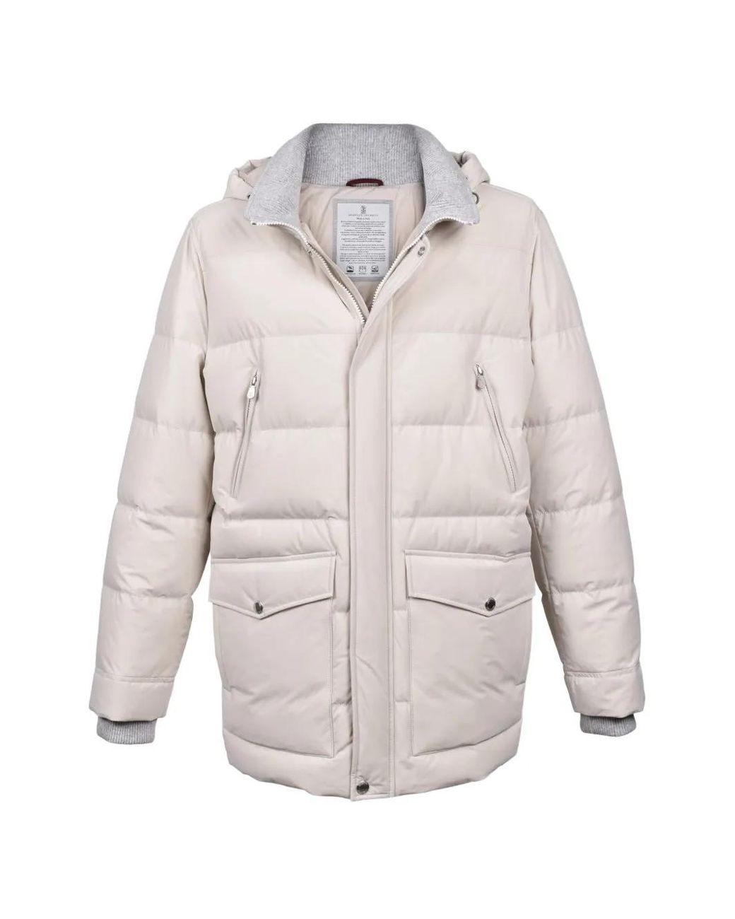 Brunello Cucinelli White Hooded Padded Jacket for men
