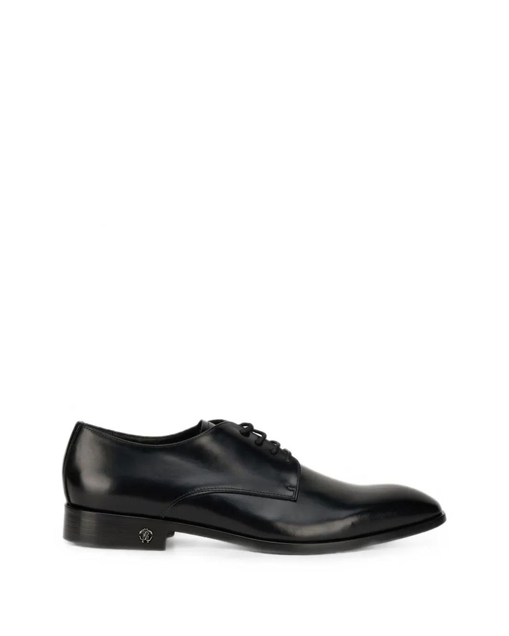 Roberto Cavalli Black Logo-Plaque Leather Derby Shoes for men
