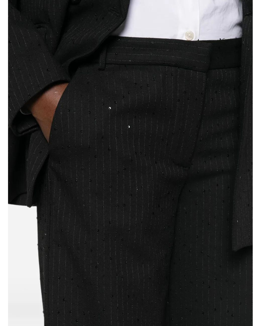 ERMANNO FIRENZE Black Crystal-Embellished Pinstripe Trousers