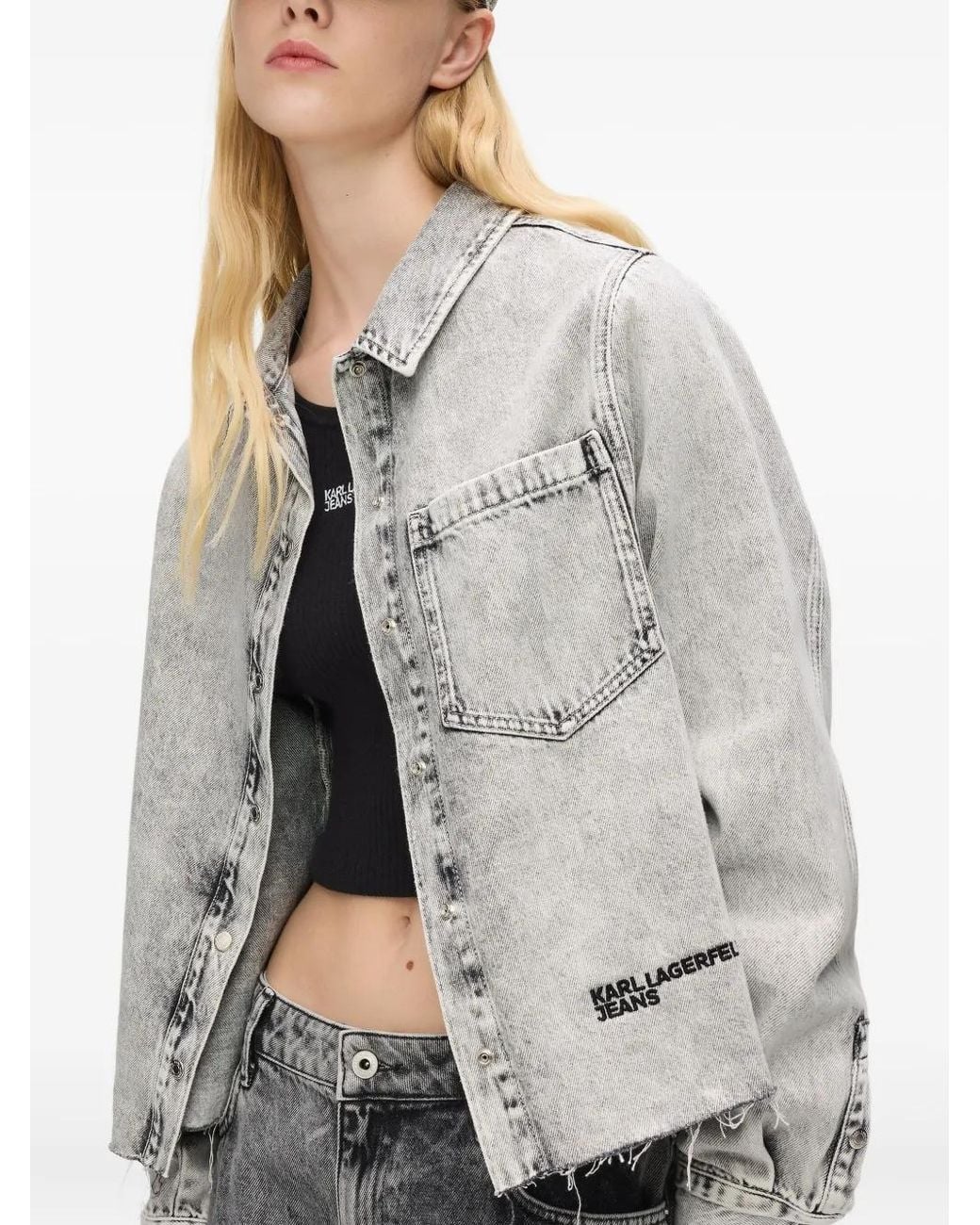 Karl Lagerfeld Gray Bleached Denim Shirt
