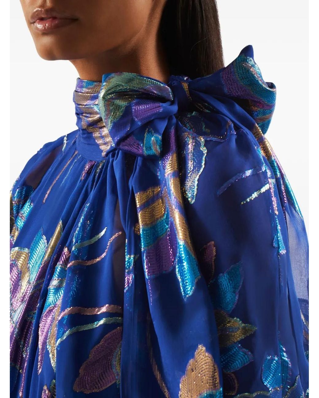 Taller Marmo Blue Stevie Bow-Floral Maxi Kaftan