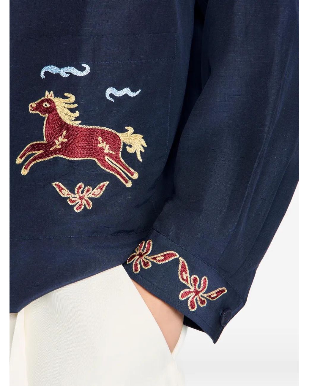 Sandro Blue Embroidered Wing Collar Jacket for men