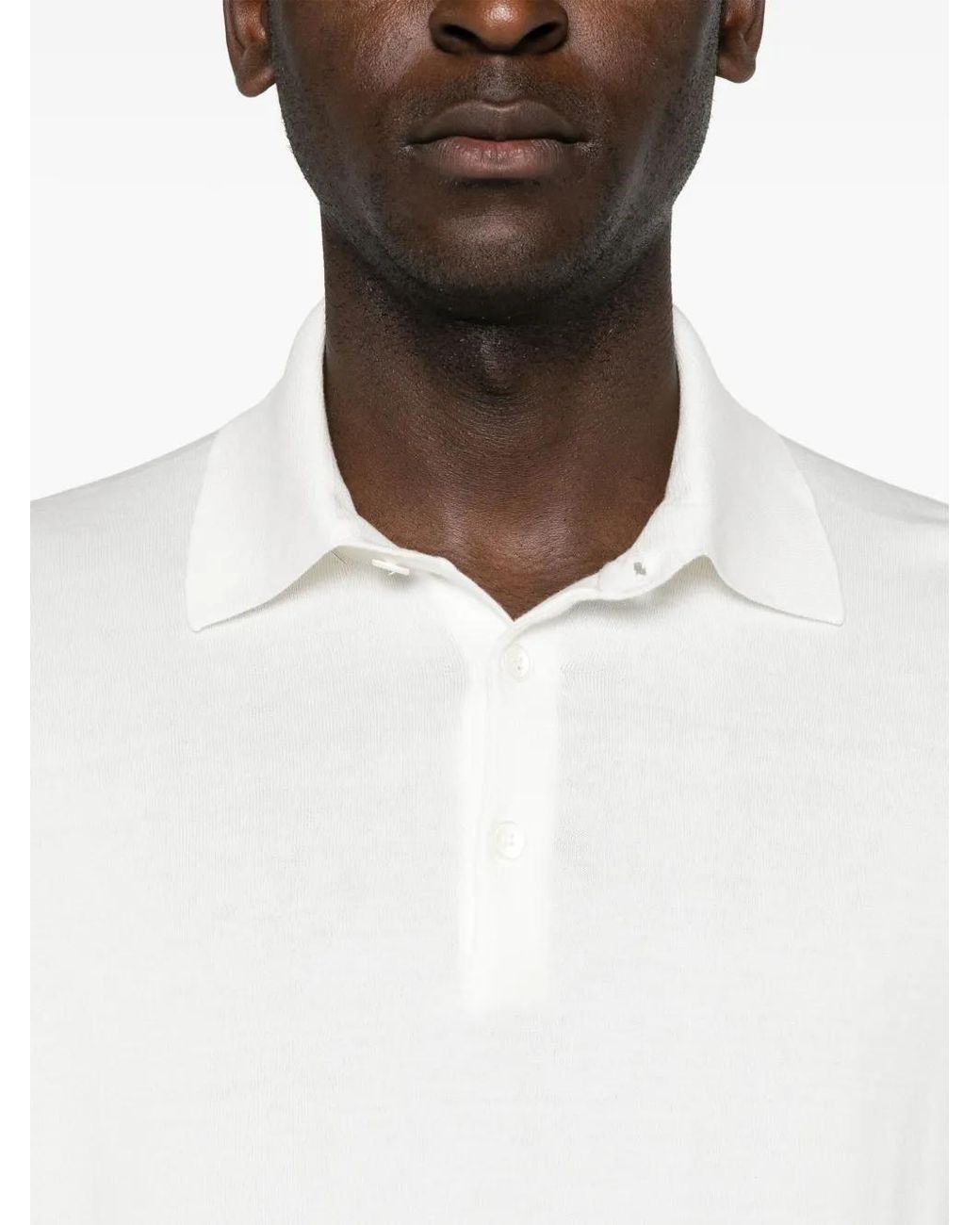 Brunello Cucinelli White Fine-Knit Cotton Polo Shirt for men