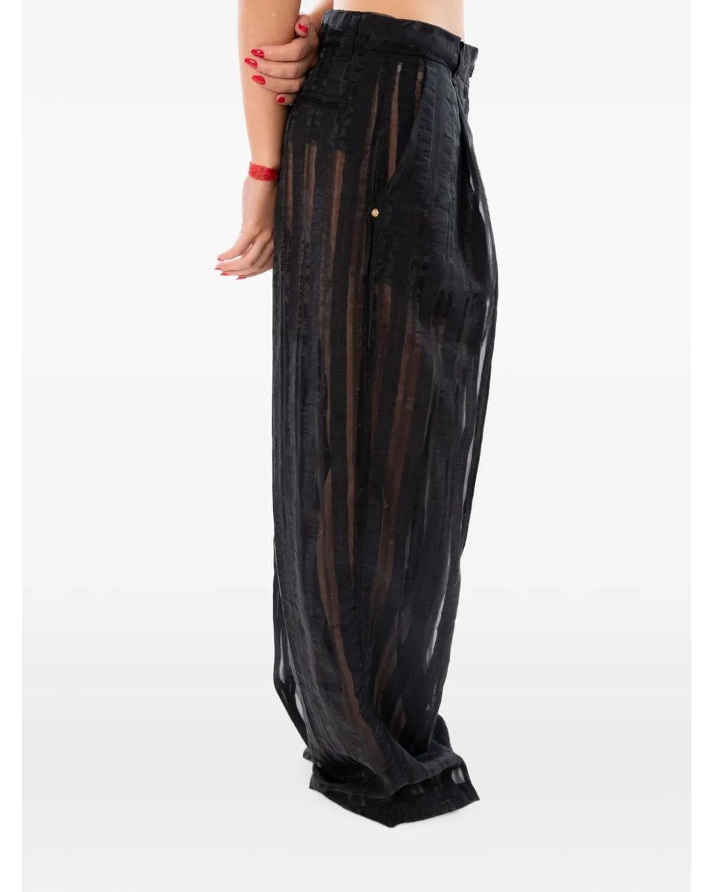 White Sand Black Pantalon Transparent À Rayures Craie