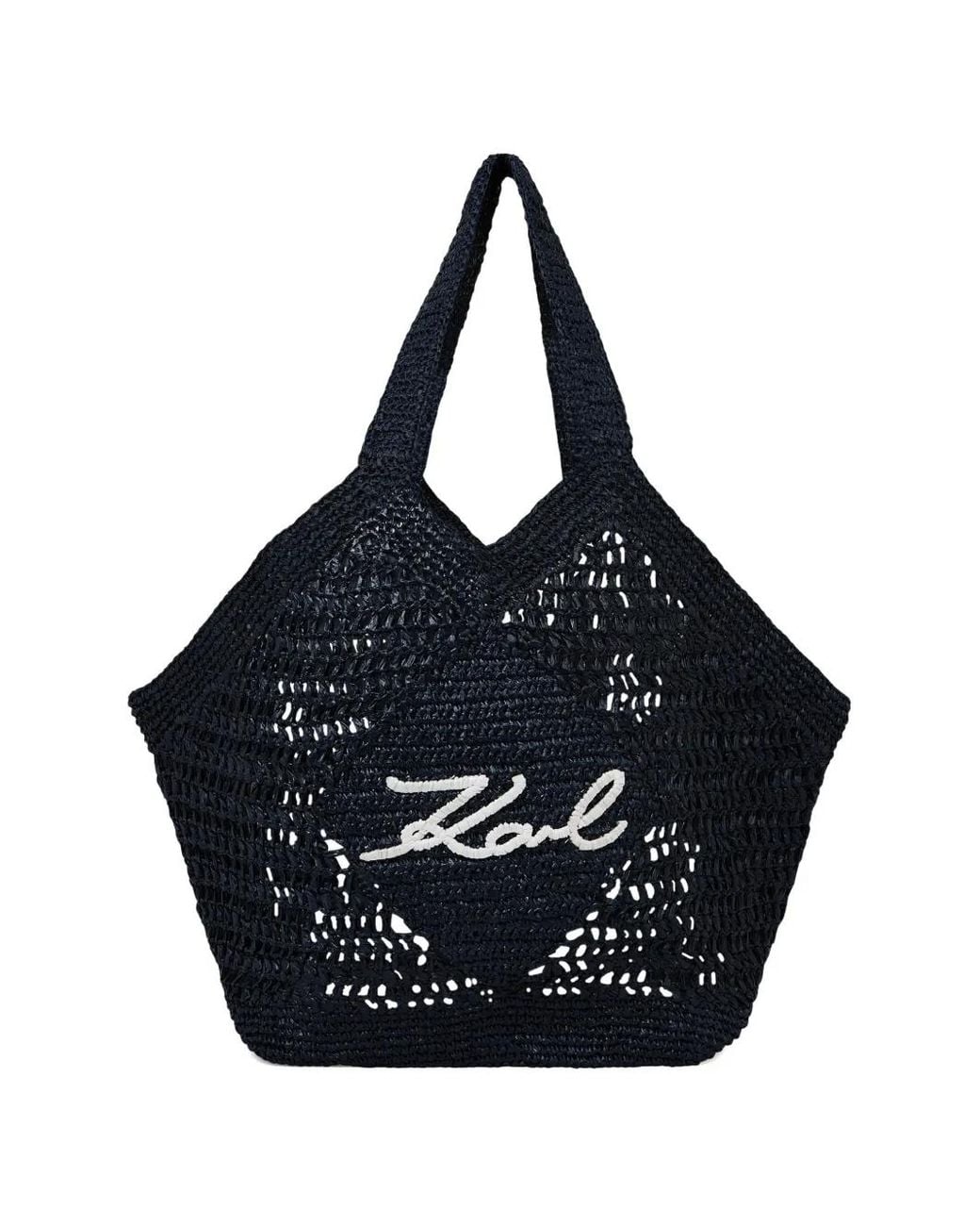Karl Lagerfeld Black Signature Crochet Large Beach Bag
